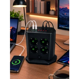 8li Dikey Çoklu Priz 4 USB 2 TypeC Girişli Akım Korumalı Uzatma Prizi