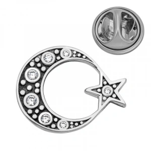 925 Ayar Gümüş Ay Yıldız Rozet T8668 (74)