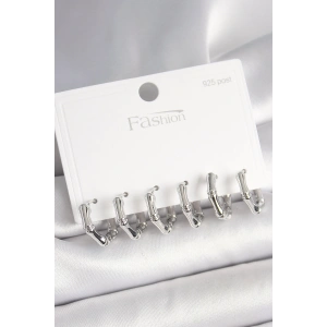 925 Ayar Gümüş Çivi Pirinç Gümüş Renk Bambu Halka Model Kadın Küpe Seti