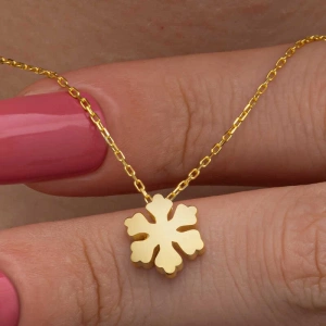 925 Ayar Gümüş Gold Minimal Kar Tanesi Kadın Kolye T8658 (74)