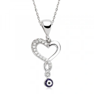 925 Ayar Gümüş Nazarlı Kalp Kadın Gümüş Kolye Pt0460024 (74)