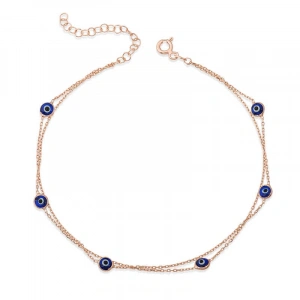 925 Ayar Gümüş Rose Çift Zincirli Nazar Halhal T6107 (74)