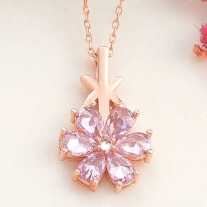 925 Ayar Gümüş Rose Pembe Sevgi Çiçeği Kadın Kolye T8179 (74)