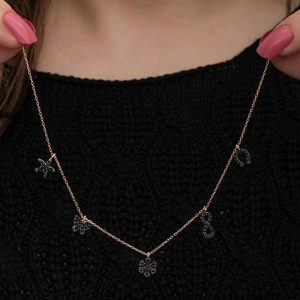 925 Ayar Gümüş Rose Şans Kadın Kolye T8664 (74)