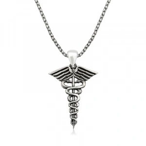 ​925 Ayar Gümüş Tıp Sembolü Kadüse Erkek Kolye T4140 (74)