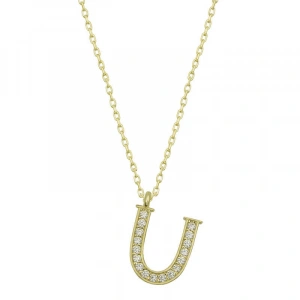 925 Ayar Gümüş U Harfi Kadın Gümüş Kolye T6629 (74)