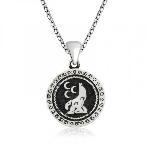 925 Ayar Gümüş Üç Hilal Kurt Gümüş Kolye T4723 (74)