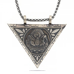 925 Ayar Gümüş Üçgen İçi Açılabilen Osmanlı Arma Muskalık Gümüş Kolye T6060 (74)