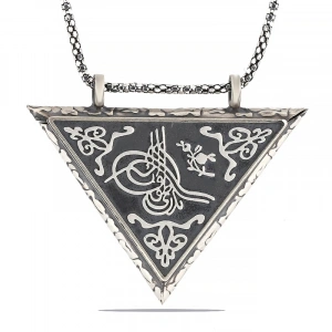 925 Ayar Gümüş Üçgen İçi Açılabilen Tuğra Muskalık Gümüş Kolye T6014 (74)