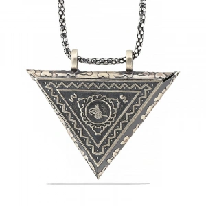 925 Ayar Gümüş Üçgen İçi Açılabilen Tuğra Muskalık Gümüş Kolye T6052 (74)