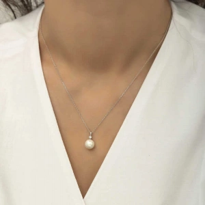 925 Ayar Gümüş Yuvarlak İnci Kadın Gümüş Kolye T5970 (74)