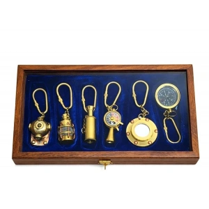 Ahşap Kutulu Denizci Temalı Pirinç Anahtarlık Seti Key-0285