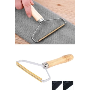 Ahşap Saplı Metal Kazak - Elbise - Halı Tüyü Temizleme Çift Taraflı Tüy Tiftik Toparlayıcı