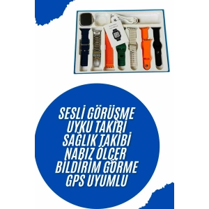 Akıllı Saat 7 Kordon Hediyeli Takvim Alarm Nabız Ölçer Bildirim Görme Sesli Görüşme
