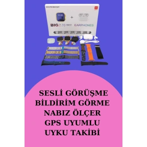 Akıllı Saat Bluetooth Kulaklık Hediyeli Bildirim Görme Sesli Görüşme Çoklu Kordon