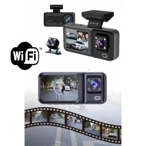 Araç Kamerası - 3 Kameralı Wifi Ön , İç ve Arka Full HD DVR Araç İçi Ekranlı Kamera