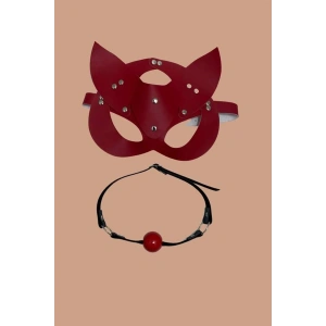 kapsulavm Kırmızı Deri Maske ve Ağız Topu Harness Aksesuar