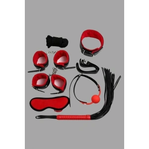 kapsulavm Kırmızı/Siyah İçi Tüylü Deri 7li Harness Set