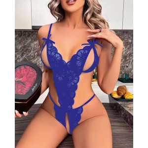 kapsulavm Mavi Dantel İşlemeli Özel Bölgesi Açık Fantezi Body