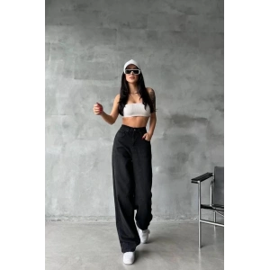 Arkadan tokalı jeans pantolon Siyah