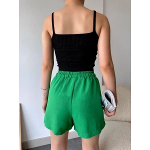 Armalı keten şort yeşil s251003