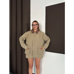 Astarlı yaka detaylı artos ceket haki st2651019