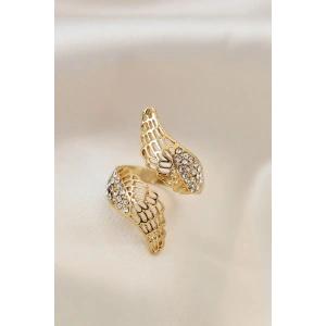 Ayarlamalı Gold Renk Metal Zirkon Taşlı Kanat Yüzük