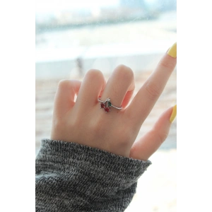 Ayarlamalı Gümüş Renk Kristal Taşlı Kiraz Yüzük