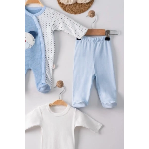 Ayıcık Nakışlı Tulumlu % 100 Pamuk Erkek Bebek 5li Set
