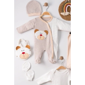 Ayıcık Nakışlı Tulumlu % 100 Pamuk Erkek Bebek 5li Set