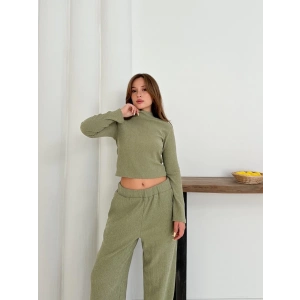 Balıkçı yaka örme takım mint