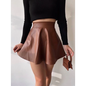 Beli lastikli deri etek kahve