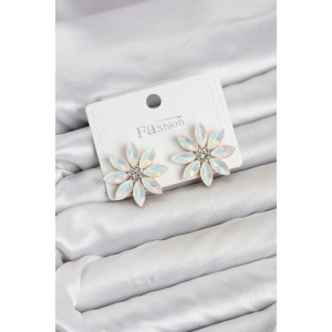 Beyaz Renk Kristal Taşlı Lotus Çiçek Model Kadın Küpe