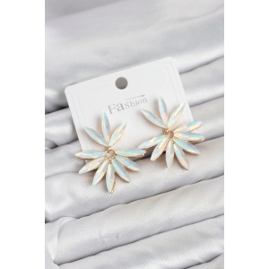Beyaz Renk Kristal Taşlı Lotus Model Kadın Küpe