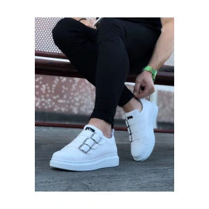 Beyaz Tokalı Kalın Taban Erkek Ayakkabı