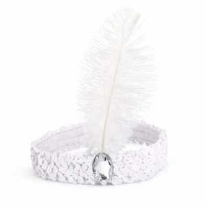 Beyaz Tüylü Retro Çarliston  Bandı - 70-80-90’lar Parti Tacı