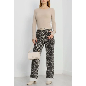 Bisiklet Yaka Parmak Geçmeli Kaşkorse bluz bej