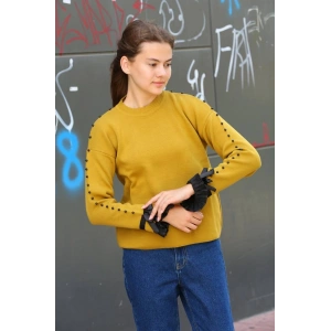 Boncuklu bile detaylı kazak hardal