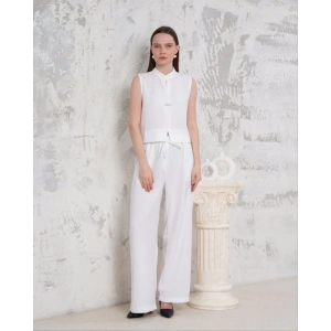 Broşlu yelek pantolon takım beyaz s255821