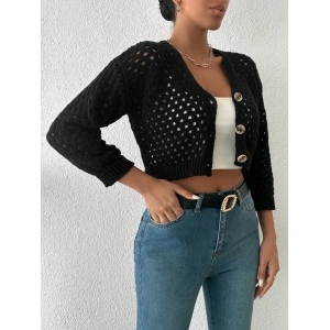 Büyük düğmeli delikli hırka siyah