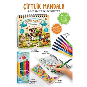 Çiftlik Mandala - 6 Renk Keçeli Kalem ve 75 Adet Çıkartma Hediyeli 3+