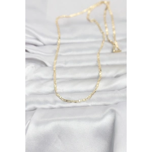 CM 14K Gold Renk Lazerli Yassı Model Zincirli 60 cm Kadın Kolye