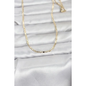 CM 14K Gold Renk Lazerli Yassı Model Zincirli 60 cm Kadın Kolye