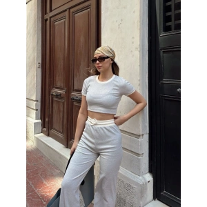 Crop pantolon biyeli takım gri