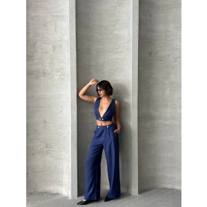 Crop pantolon keten takım s255012