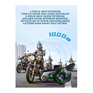 D2-6x 1000m Mesafeli 6 Kanallı İntercom Bluetoototosiklet Kask Kulaklığı İntercom Kulaklık