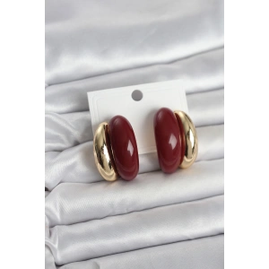Damla Model Bordo Vintage Gold Renk Kadın Küpe