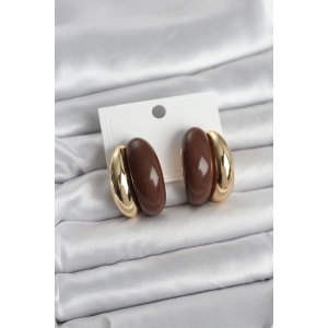 Damla Model Kahverengi Vintage Gold Renk Kadın Küpe