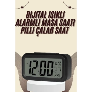 Dijital Masa Saati Termometreli Takvim Çalar Saat Led Ekran Pilli