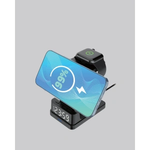 Dijital Saatli Kablosuz Şarj İstasyonu – 3’ü 1 Arada Apple Uyumlu Hızlı Şarj ve LED Ekran Yeni Nesil
